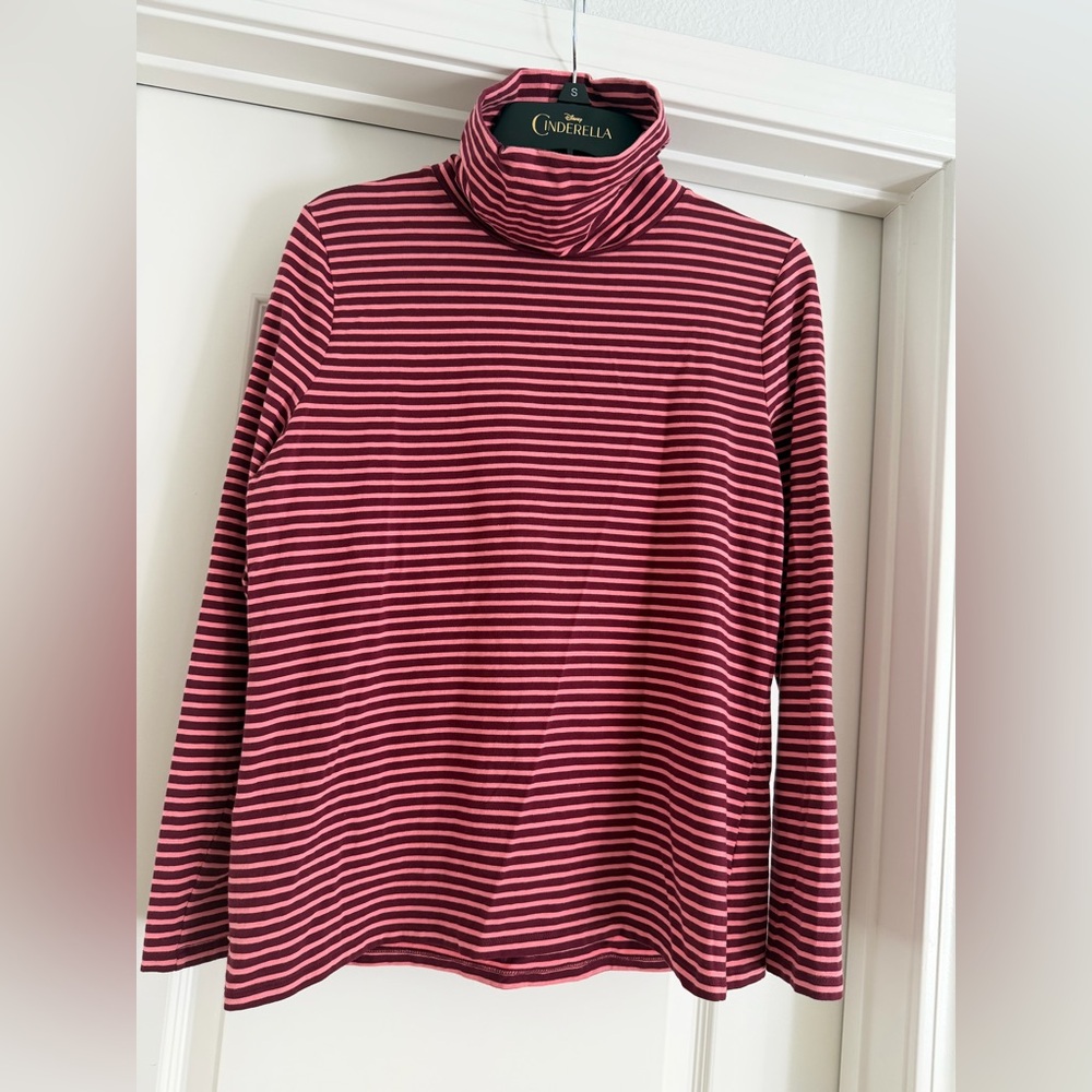 Talbots Wine Maroon Striped Turtleneck Top